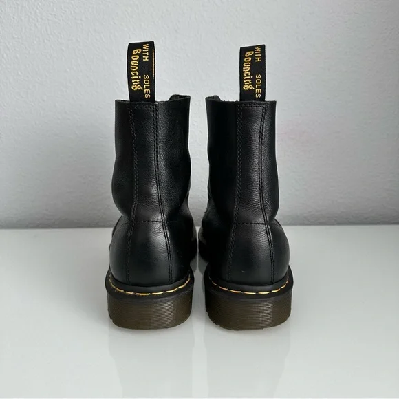 Dr. Martens Black Leather Lace-Up Platform Boots with Yellow Stitching - Picture 4 of 10